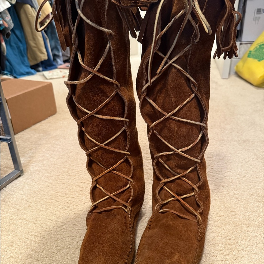 Brown Suede Lace-Up Boots